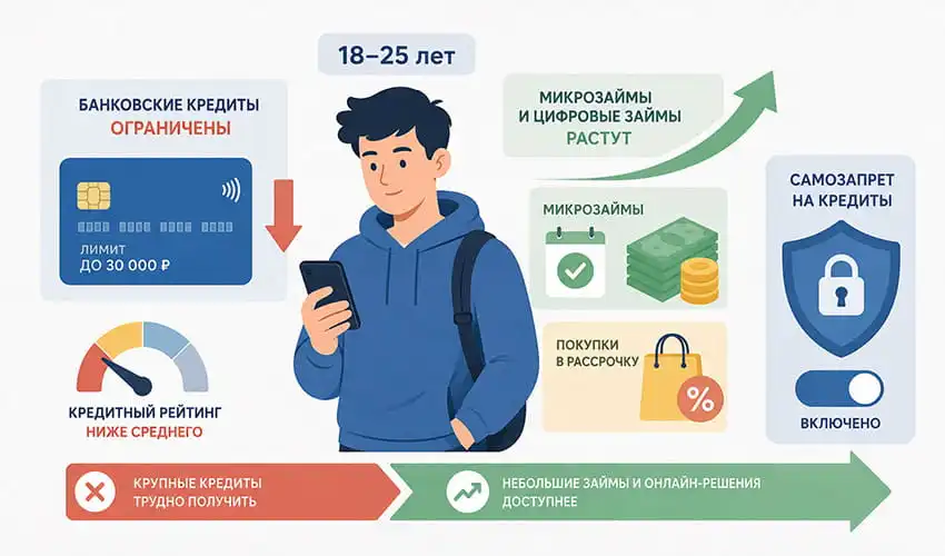 Молодые заемщики 18-25 лет чаще используют микрозаймы и рассрочки